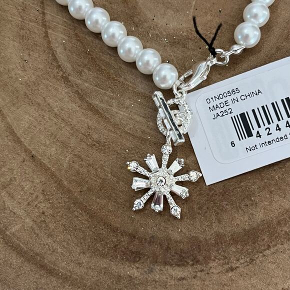 Anne Klein Faux Pearl Snowflake Charm Bracelet - Picture 2 of 4